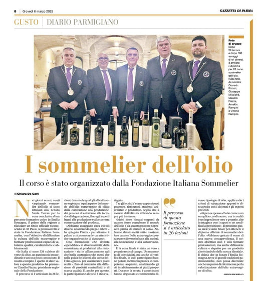 L'olio extra vergine di oliva Colli Borbonici® selezionato per la cena finale del corso di Sommelier dell'olio.