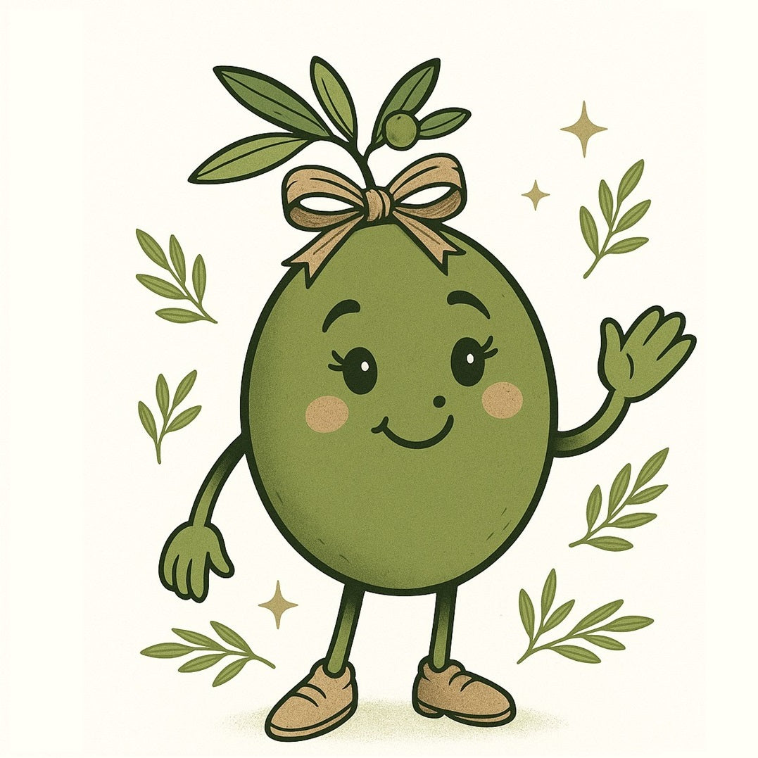 Olly è una simpatica oliva che racconta storie sull'olio extravergine di oliva.  L’olio EVO può essere spiegato ai bambini 3–6 anni attraverso storie semplici, immagini da colorare e attività condivise che uniscono gioco ed educazione alimentare.